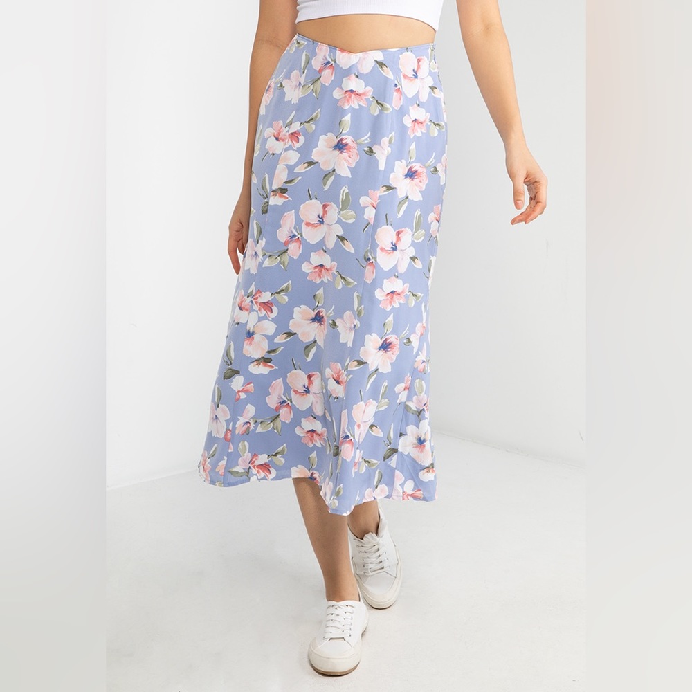 Abercrombie blue floral midi skirt